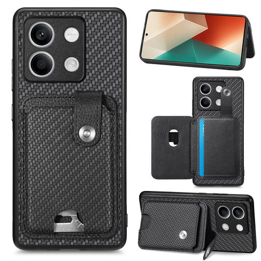 C1-06 For Xiaomi Redmi Note 13 4G Case Leather Coated Anti-drop Phone Cover with Card Knife Tool - Black