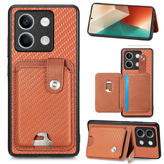 C1-06 For Xiaomi Redmi Note 13 4G Case Leather Coated Anti-drop Phone Cover with Card Knife Tool - Brown