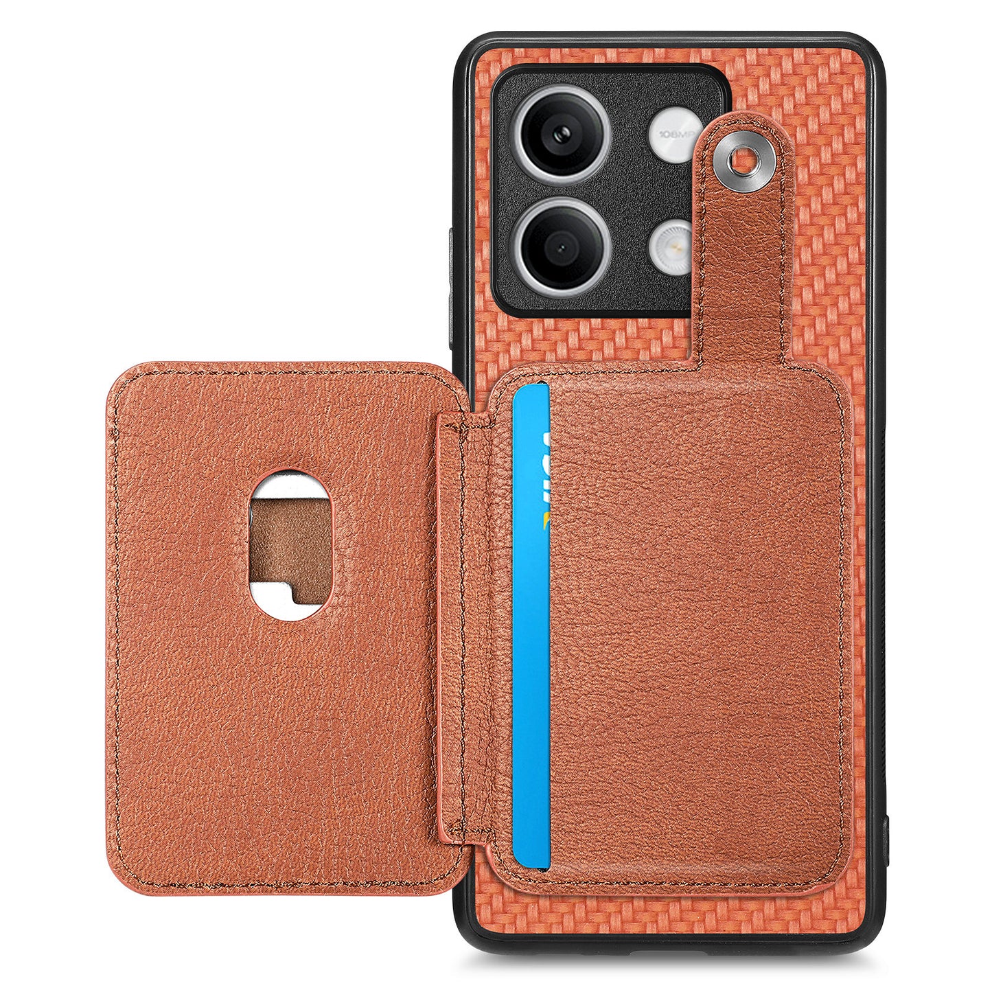 C1-06 For Xiaomi Redmi Note 13 4G Case Leather Coated Anti-drop Phone Cover with Card Knife Tool - Brown