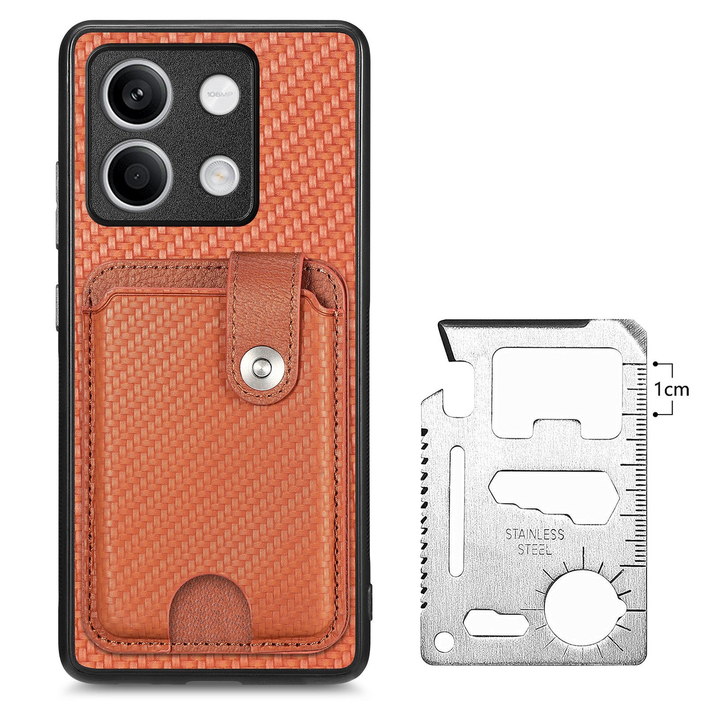 C1-06 For Xiaomi Redmi Note 13 4G Case Leather Coated Anti-drop Phone Cover with Card Knife Tool - Brown