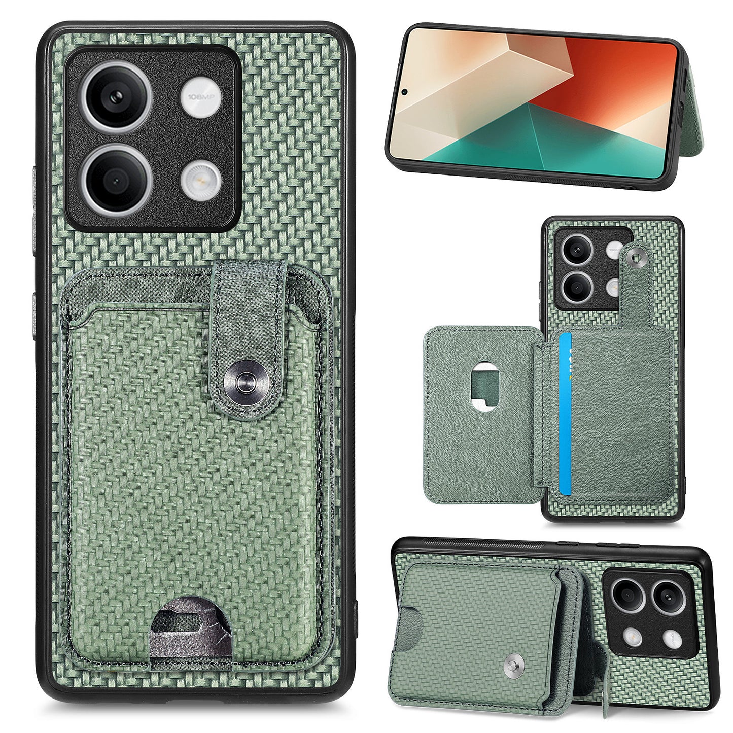 C1-06 For Xiaomi Redmi Note 13 4G Case Leather Coated Anti-drop Phone Cover with Card Knife Tool - Green