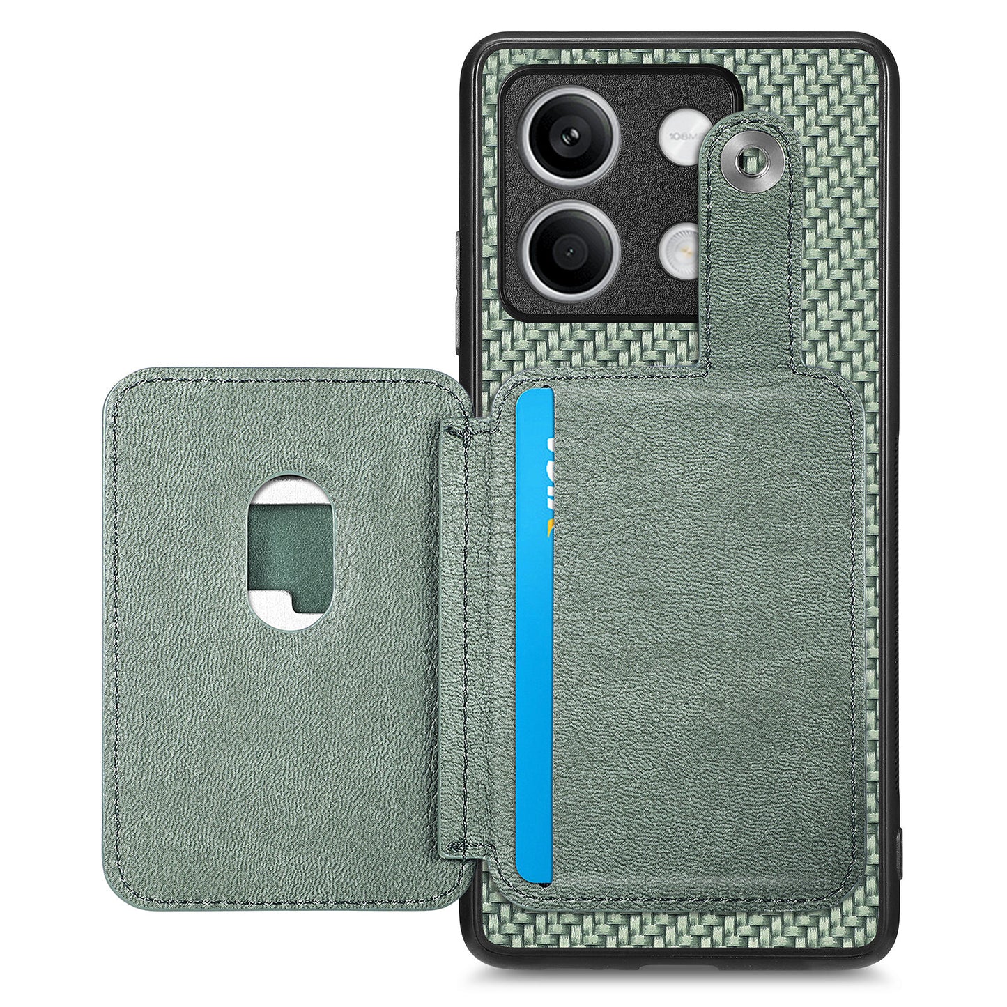 C1-06 For Xiaomi Redmi Note 13 4G Case Leather Coated Anti-drop Phone Cover with Card Knife Tool - Green