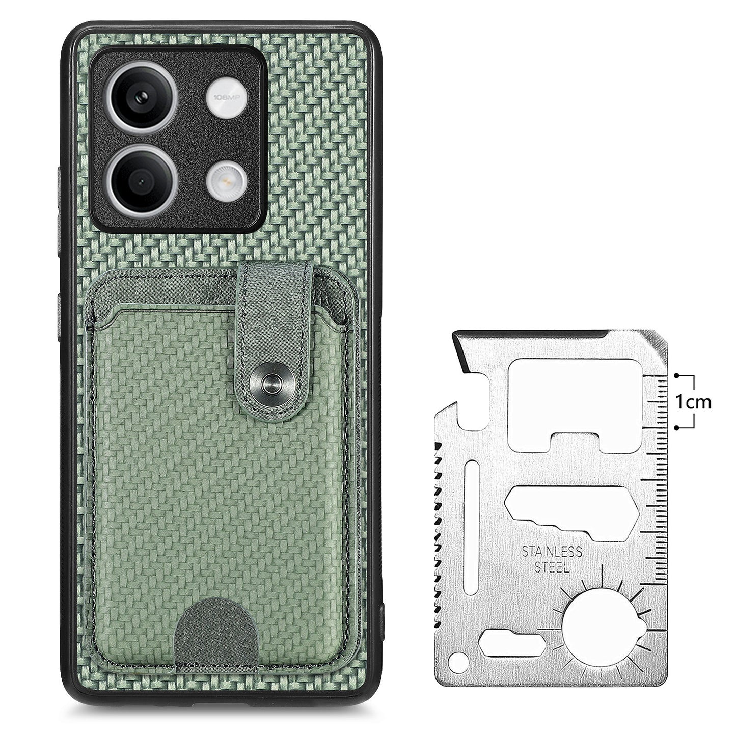C1-06 For Xiaomi Redmi Note 13 4G Case Leather Coated Anti-drop Phone Cover with Card Knife Tool - Green