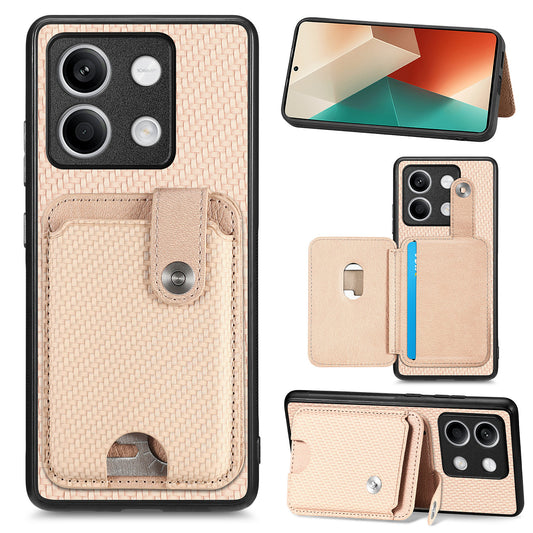 C1-06 For Xiaomi Redmi Note 13 5G Phone Case Carbon Fiber Texture Protection Cover with Card Knife Tool - Khaki