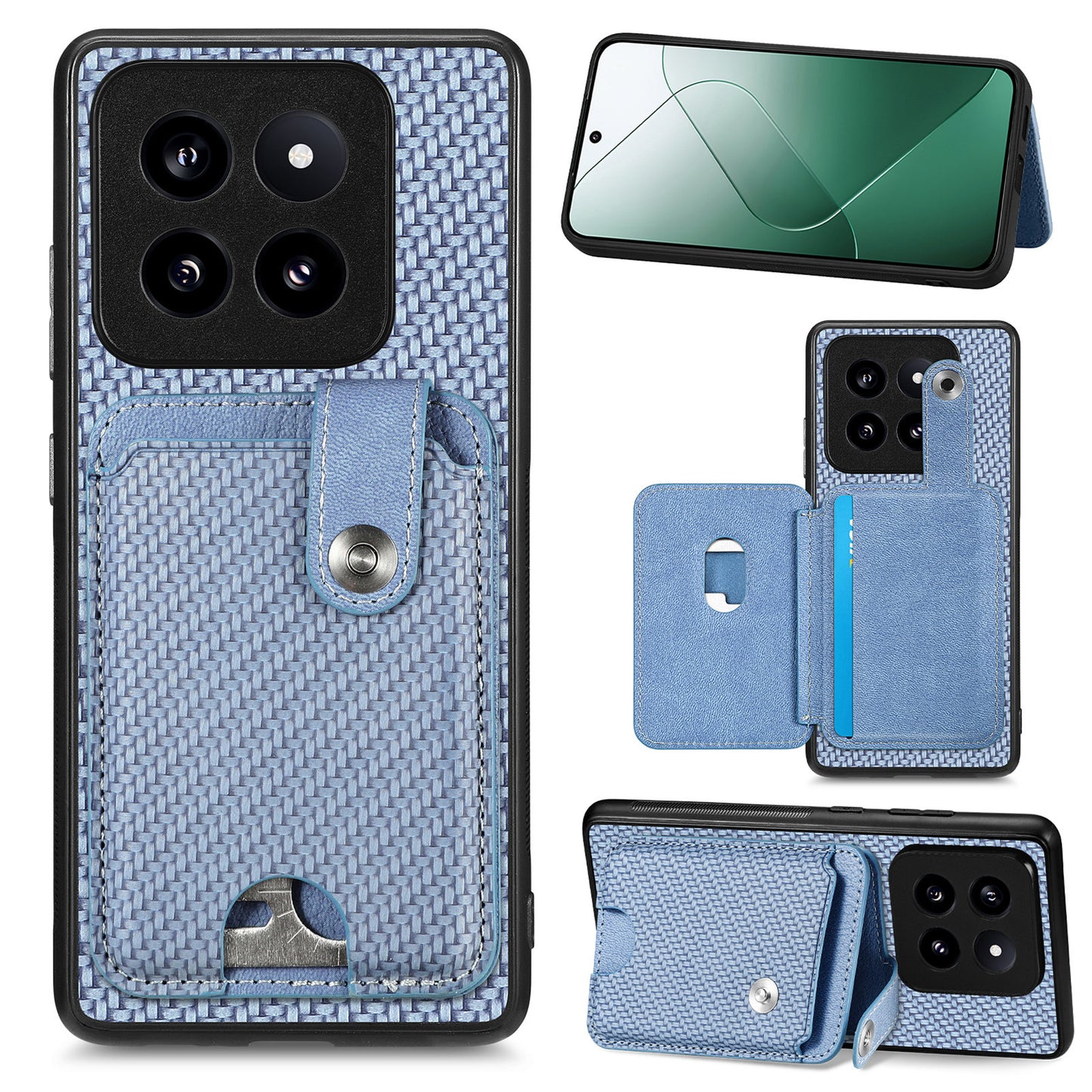 C1-06 For Xiaomi 14 Pro Case Kickstand Card Holder Phone Back Cover with Card Knife Tool - Blue