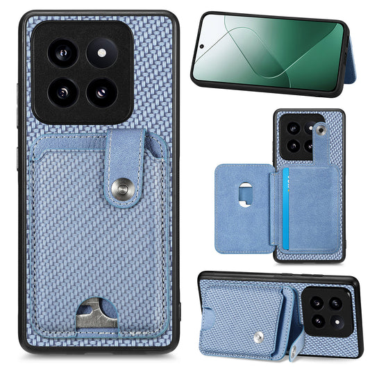 C1-06 For Xiaomi 14 Pro Case Kickstand Card Holder Phone Back Cover with Card Knife Tool - Blue