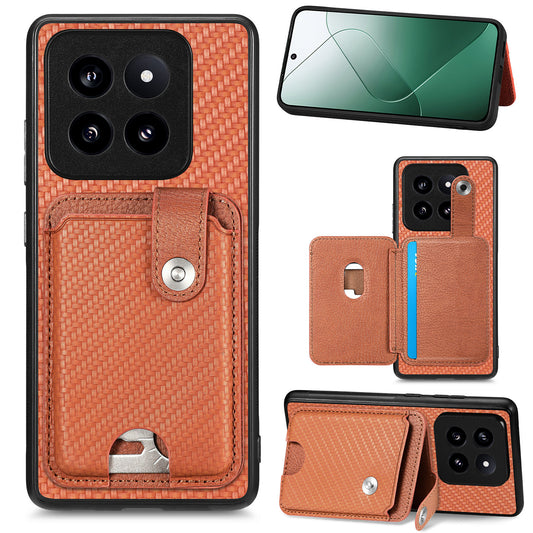 C1-06 For Xiaomi 14 Pro Case Kickstand Card Holder Phone Back Cover with Card Knife Tool - Brown