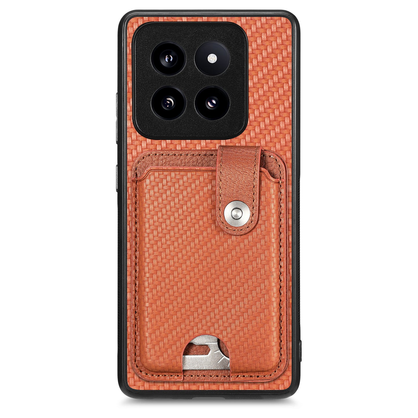 C1-06 For Xiaomi 14 Pro Case Kickstand Card Holder Phone Back Cover with Card Knife Tool - Brown