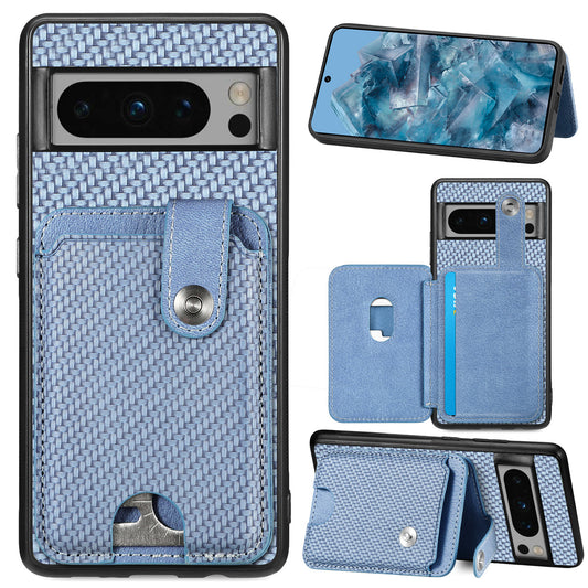 C1-06 For Google Pixel 8 Pro Case Leather+TPU+PC Card Holder Phone Cover with Card Knife Tool - Blue
