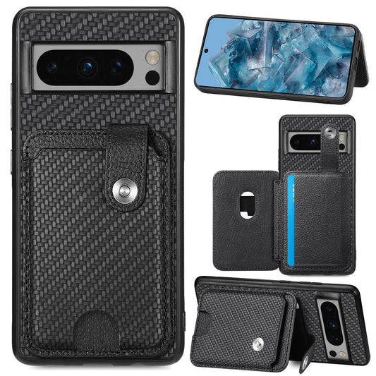 C1-06 For Google Pixel 8 Pro Case Leather+TPU+PC Card Holder Phone Cover with Card Knife Tool - Black