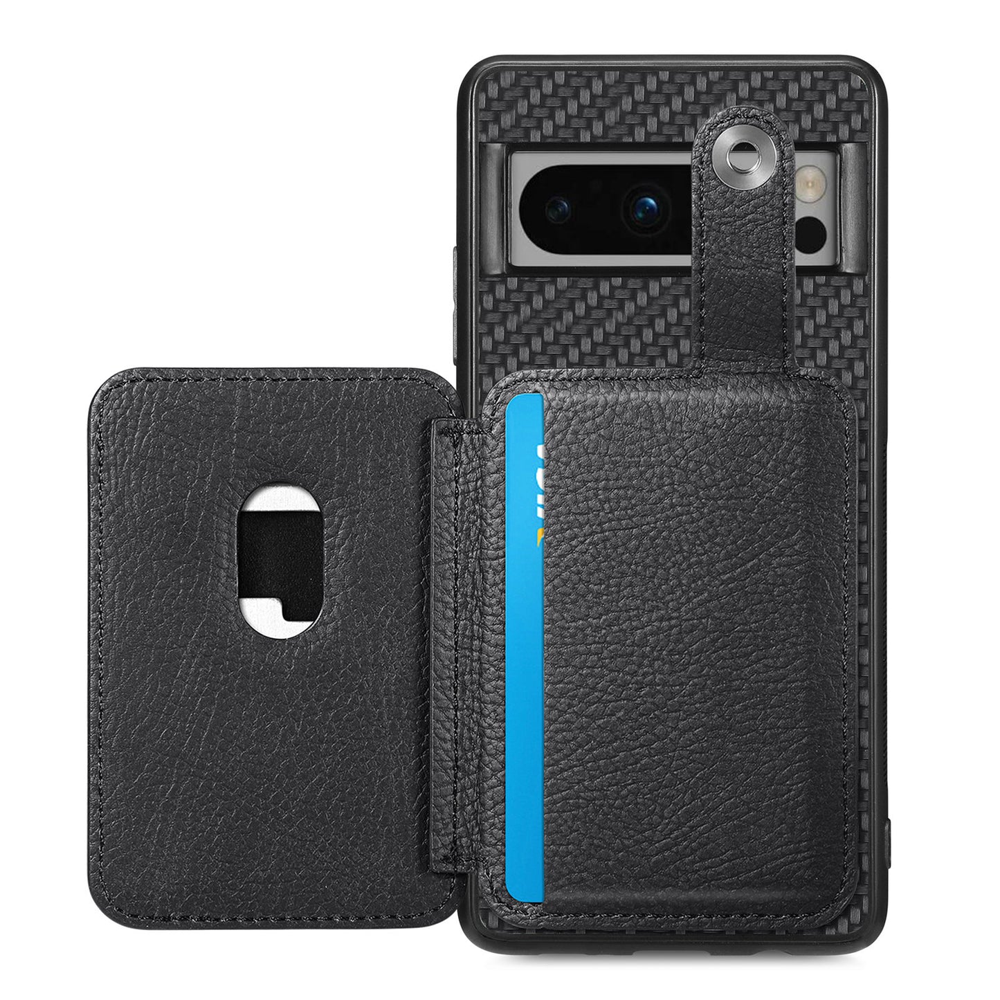 C1-06 For Google Pixel 8 Pro Case Leather+TPU+PC Card Holder Phone Cover with Card Knife Tool - Black