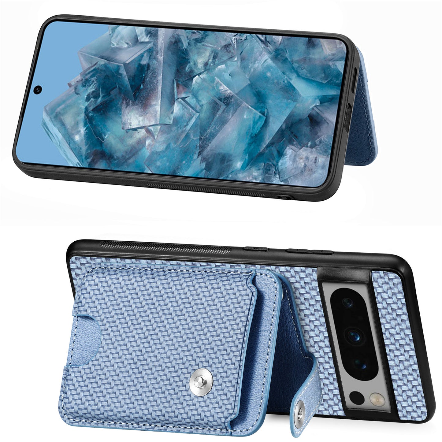 C1-06 For Google Pixel 8 Pro Case Leather+TPU+PC Card Holder Phone Cover with Card Knife Tool - Black