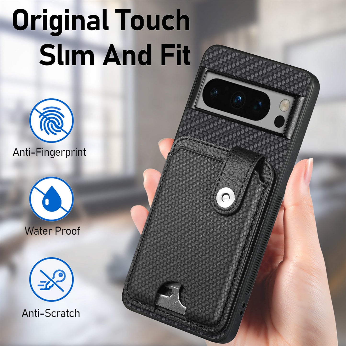 C1-06 For Google Pixel 8 Pro Case Leather+TPU+PC Card Holder Phone Cover with Card Knife Tool - Black