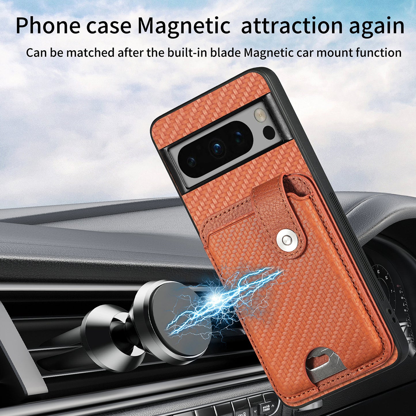 C1-06 For Google Pixel 8 Pro Case Leather+TPU+PC Card Holder Phone Cover with Card Knife Tool - Brown