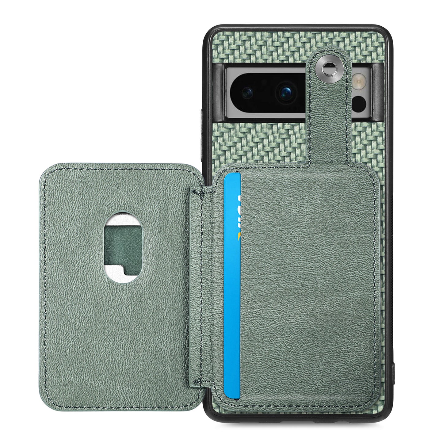 C1-06 For Google Pixel 8 Pro Case Leather+TPU+PC Card Holder Phone Cover with Card Knife Tool - Green