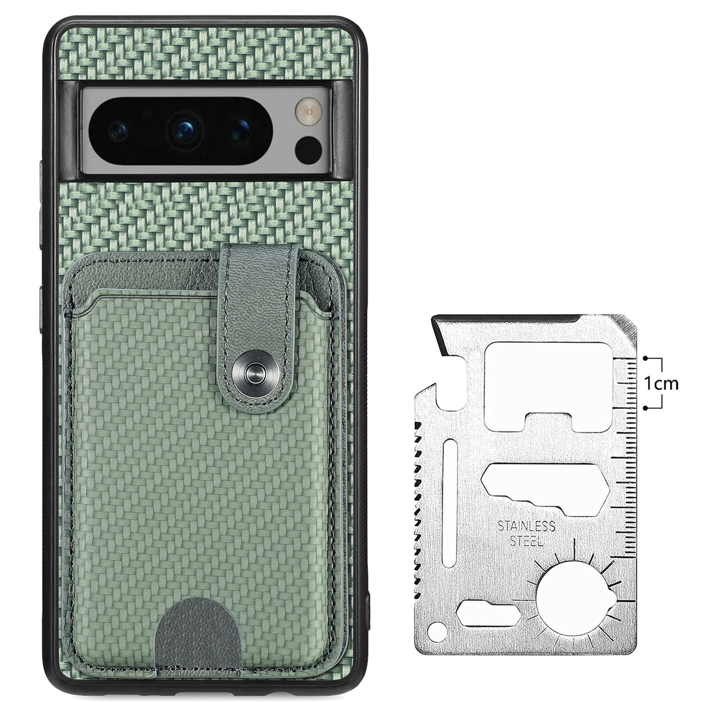 C1-06 For Google Pixel 8 Pro Case Leather+TPU+PC Card Holder Phone Cover with Card Knife Tool - Green