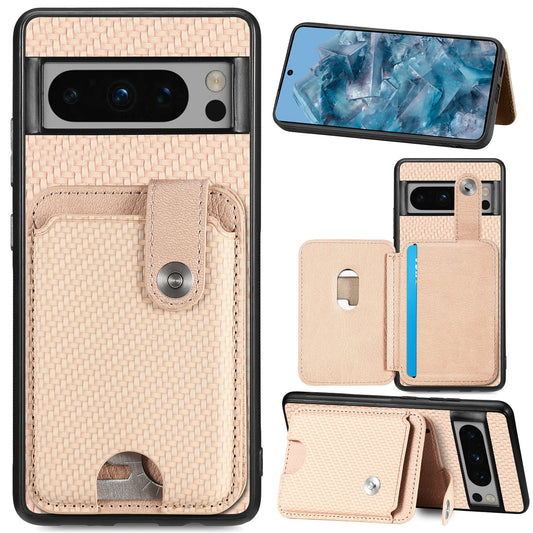 C1-06 For Google Pixel 8 Pro Case Leather+TPU+PC Card Holder Phone Cover with Card Knife Tool - Khaki