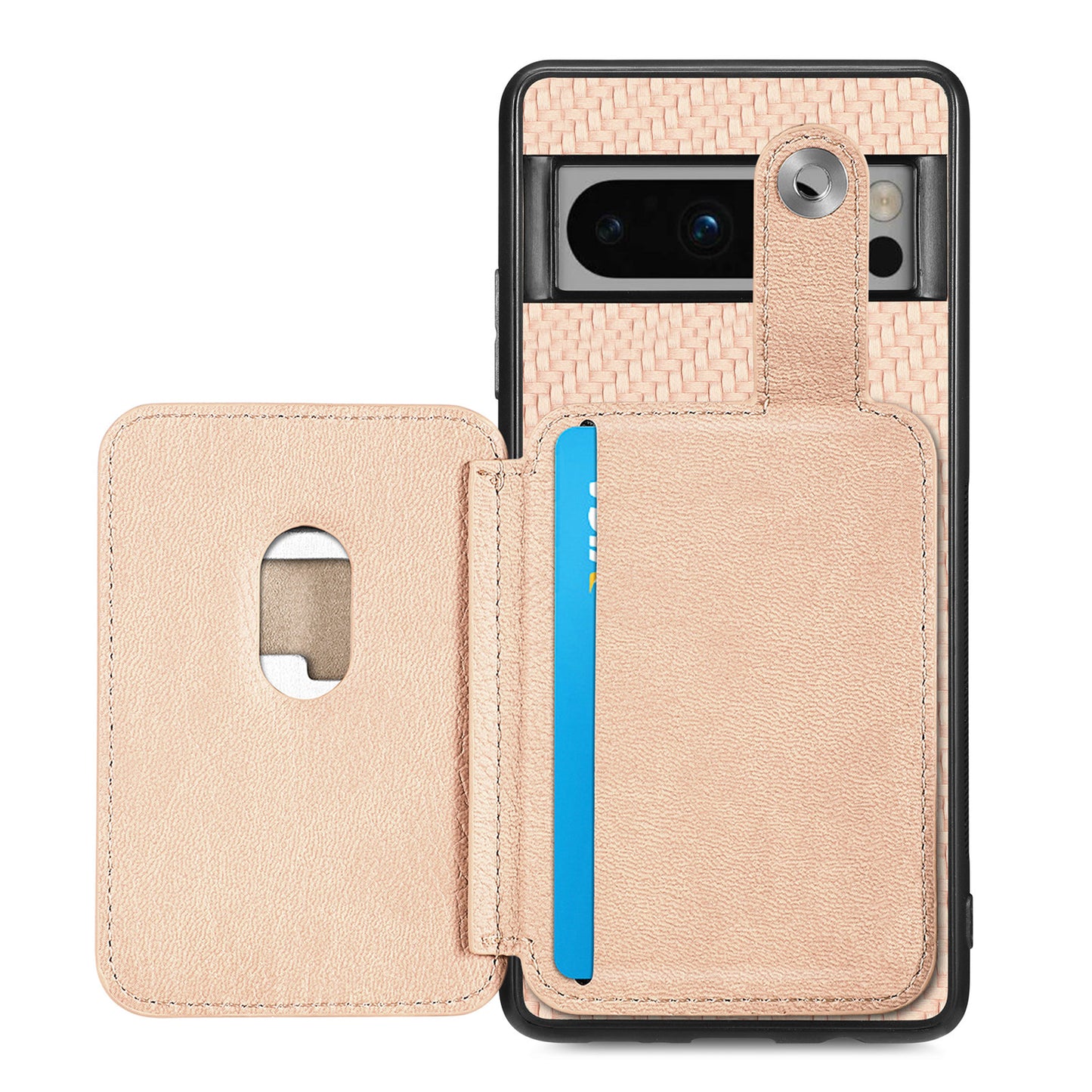 C1-06 For Google Pixel 8 Pro Case Leather+TPU+PC Card Holder Phone Cover with Card Knife Tool - Khaki