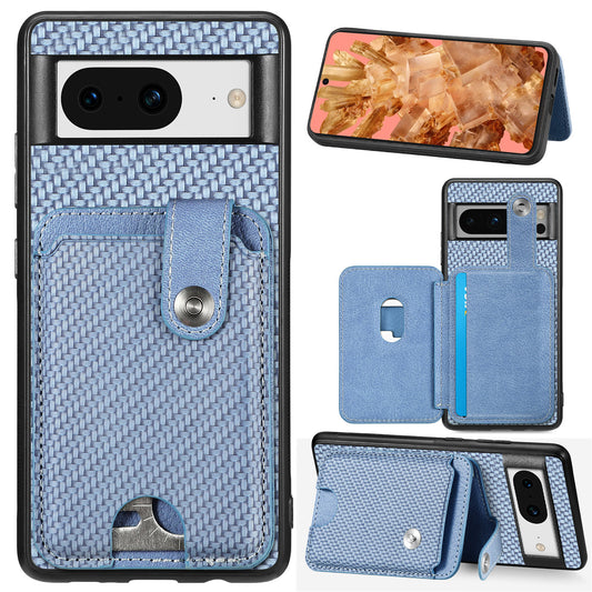 C1-06 For Google Pixel 8 Cell Phone Case Kickstand Card Holder Anti-scratch Cover with Card Knife Tool - Blue