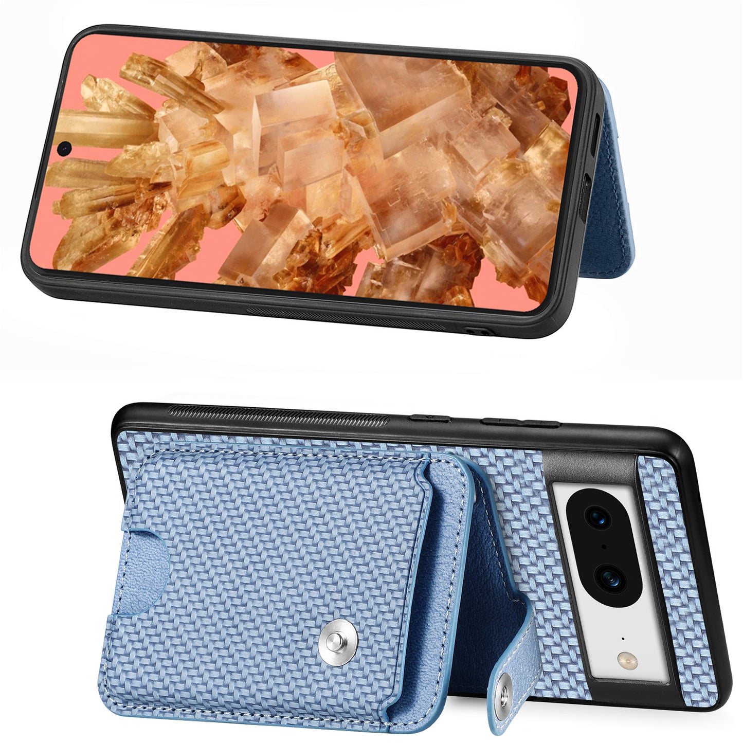 C1-06 For Google Pixel 8 Cell Phone Case Kickstand Card Holder Anti-scratch Cover with Card Knife Tool - Blue
