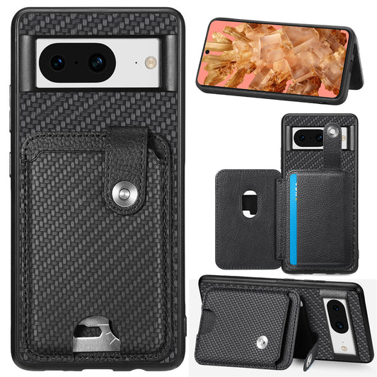 C1-06 For Google Pixel 8 Cell Phone Case Kickstand Card Holder Anti-scratch Cover with Card Knife Tool - Black
