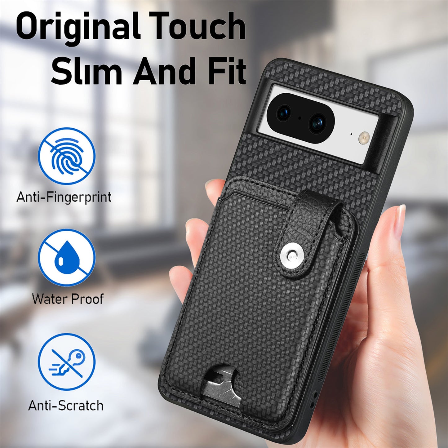 C1-06 For Google Pixel 8 Cell Phone Case Kickstand Card Holder Anti-scratch Cover with Card Knife Tool - Black