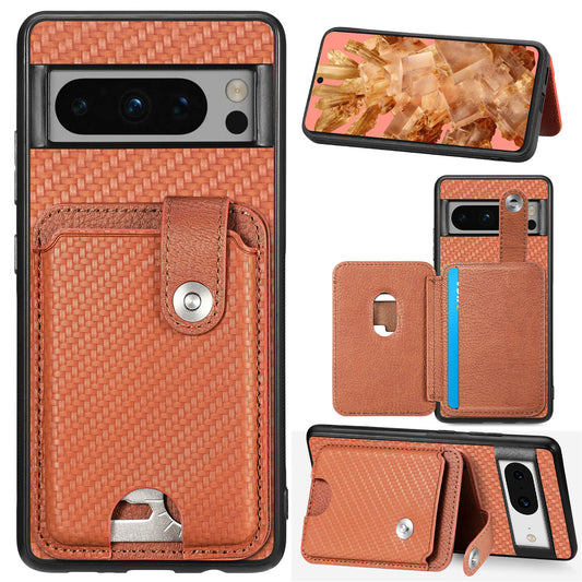 C1-06 For Google Pixel 8 Cell Phone Case Kickstand Card Holder Anti-scratch Cover with Card Knife Tool - Brown