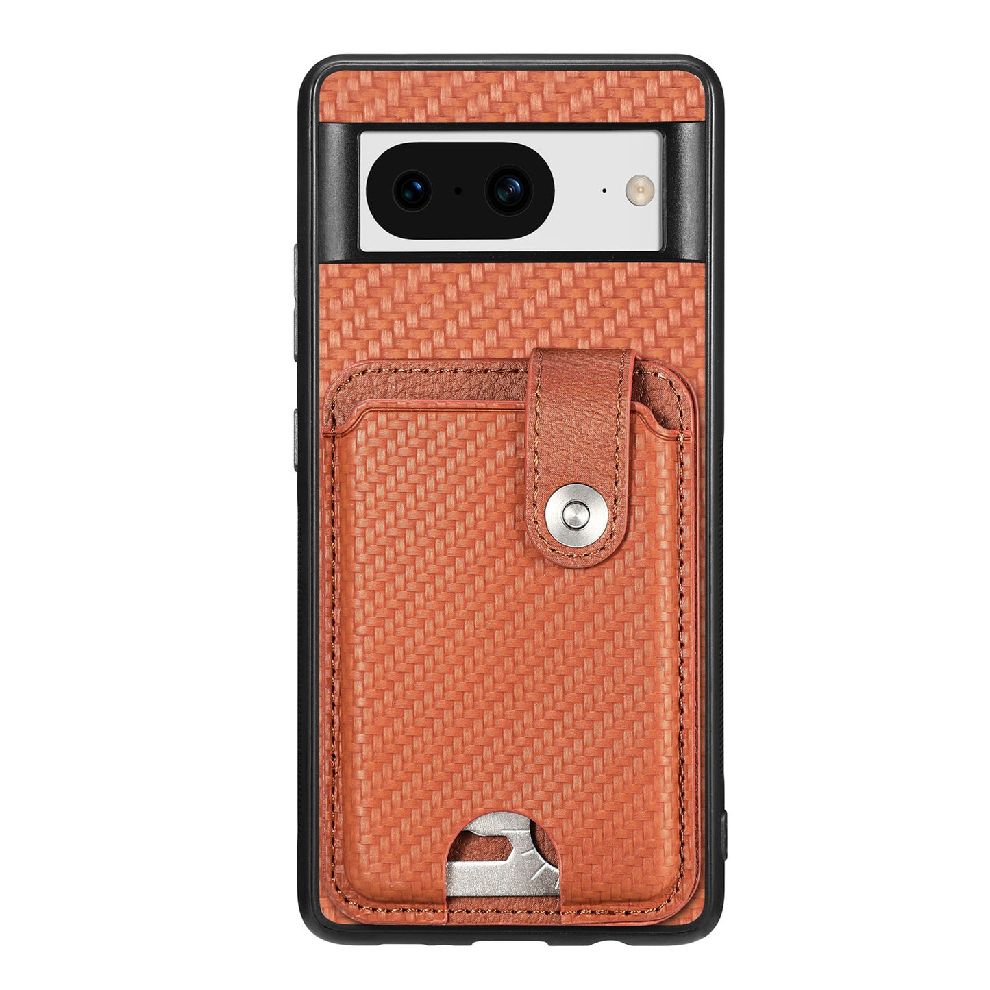 C1-06 For Google Pixel 8 Cell Phone Case Kickstand Card Holder Anti-scratch Cover with Card Knife Tool - Brown
