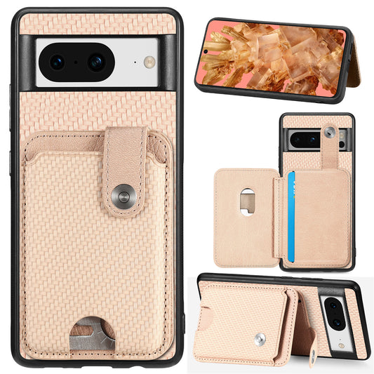 C1-06 For Google Pixel 8 Cell Phone Case Kickstand Card Holder Anti-scratch Cover with Card Knife Tool - Khaki