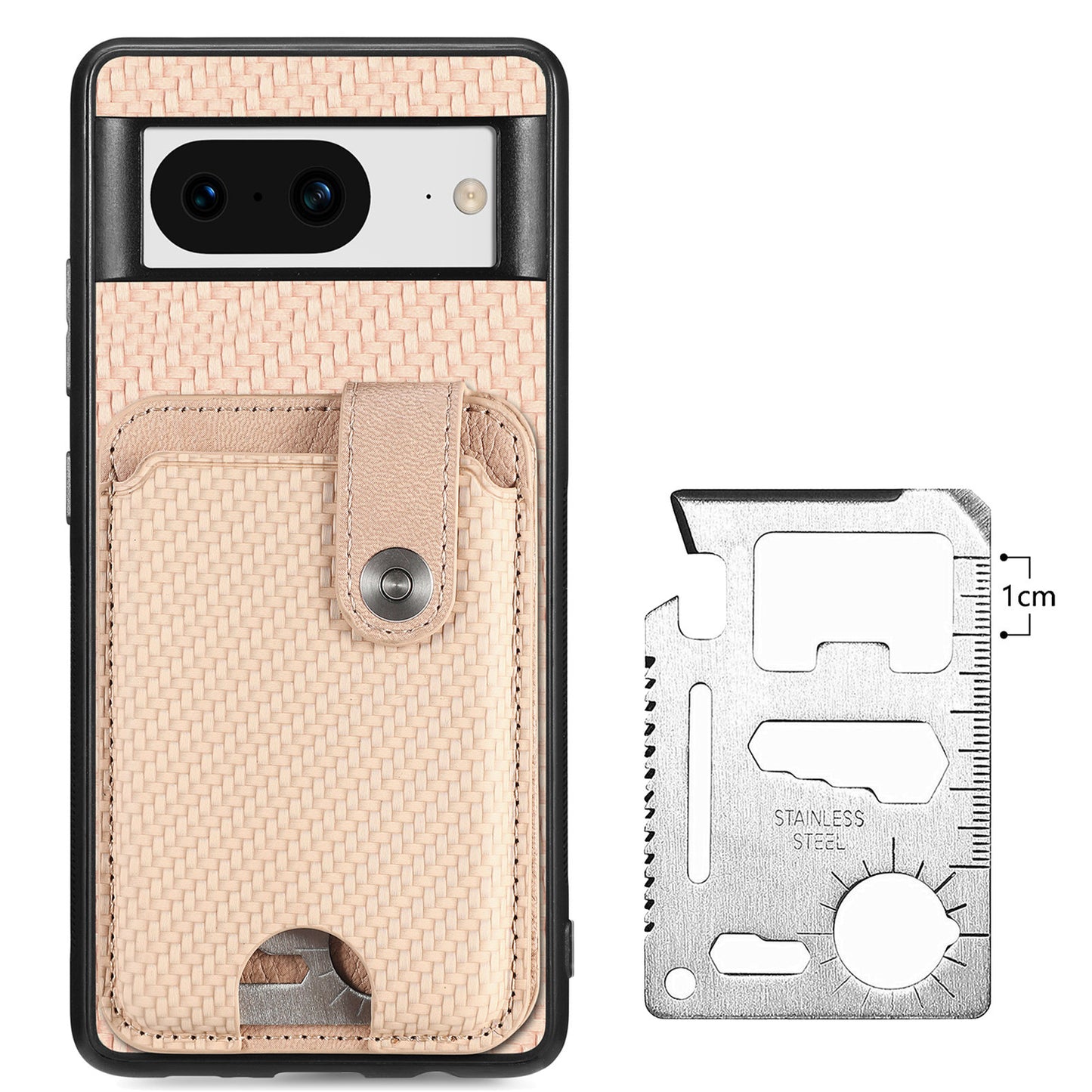C1-06 For Google Pixel 8 Cell Phone Case Kickstand Card Holder Anti-scratch Cover with Card Knife Tool - Khaki