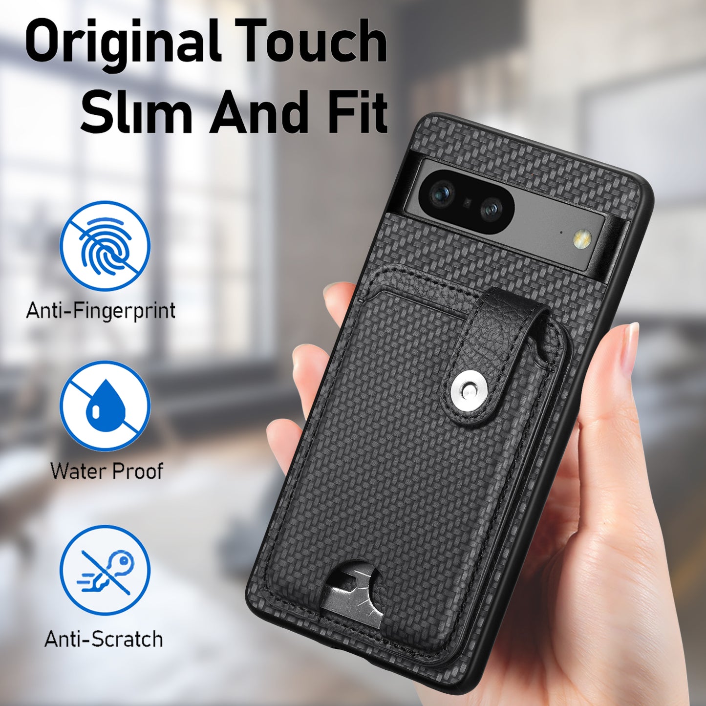 C1-06 For Google Pixel 7a Case Card Holder Drop-proof Phone Cover with Card Knife Tool - Black
