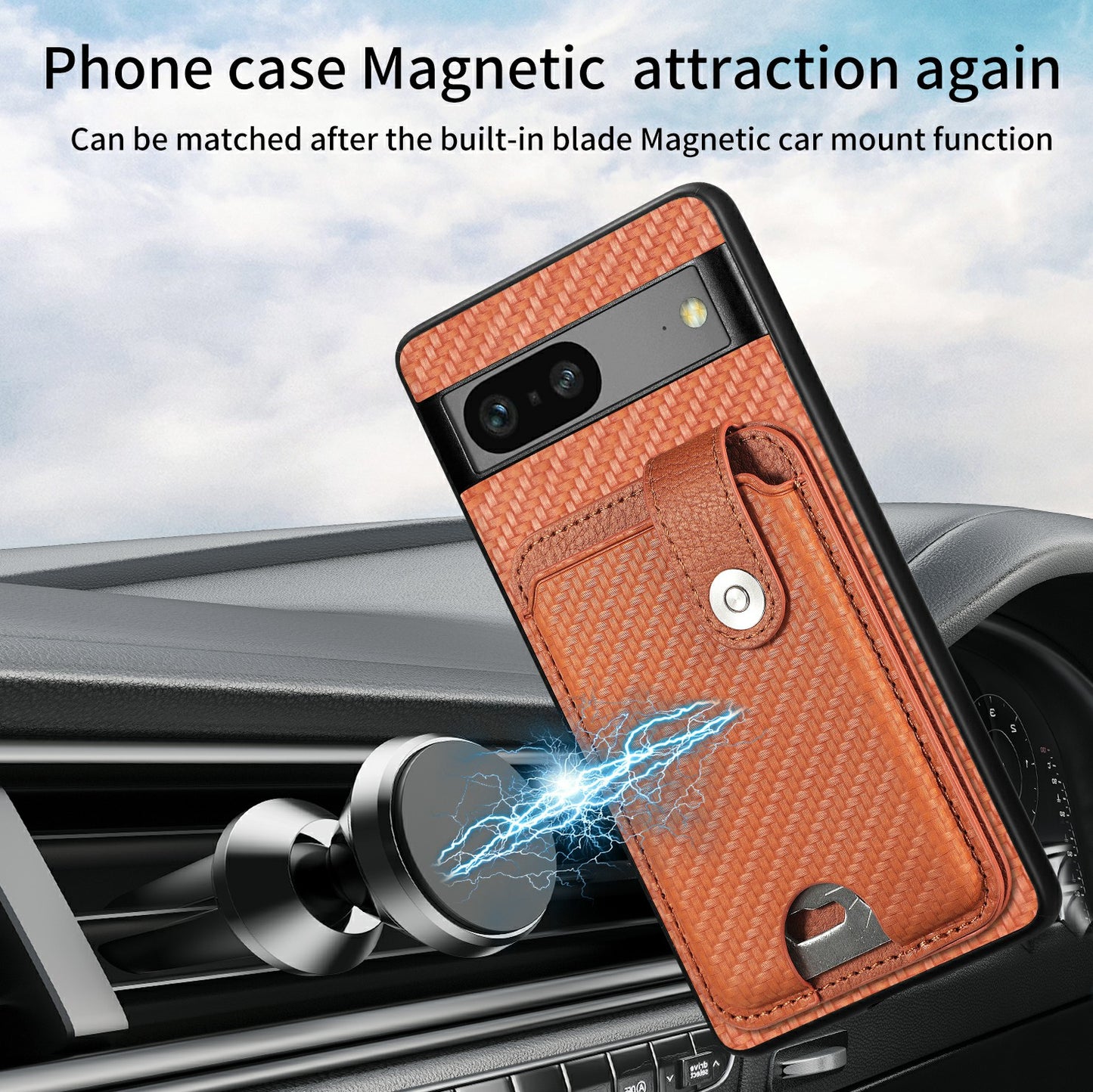 C1-06 For Google Pixel 7a Case Card Holder Drop-proof Phone Cover with Card Knife Tool - Brown