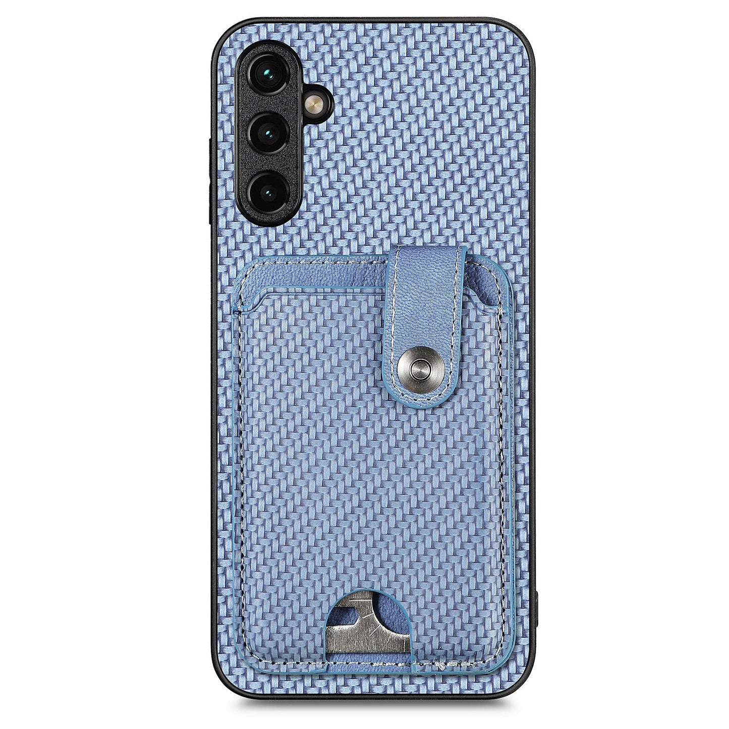 C1-06 For Samsung Galaxy A05s 4G Kickstand Case Carbon Fiber Texture Phone Cover with Card Knife Tool - Blue
