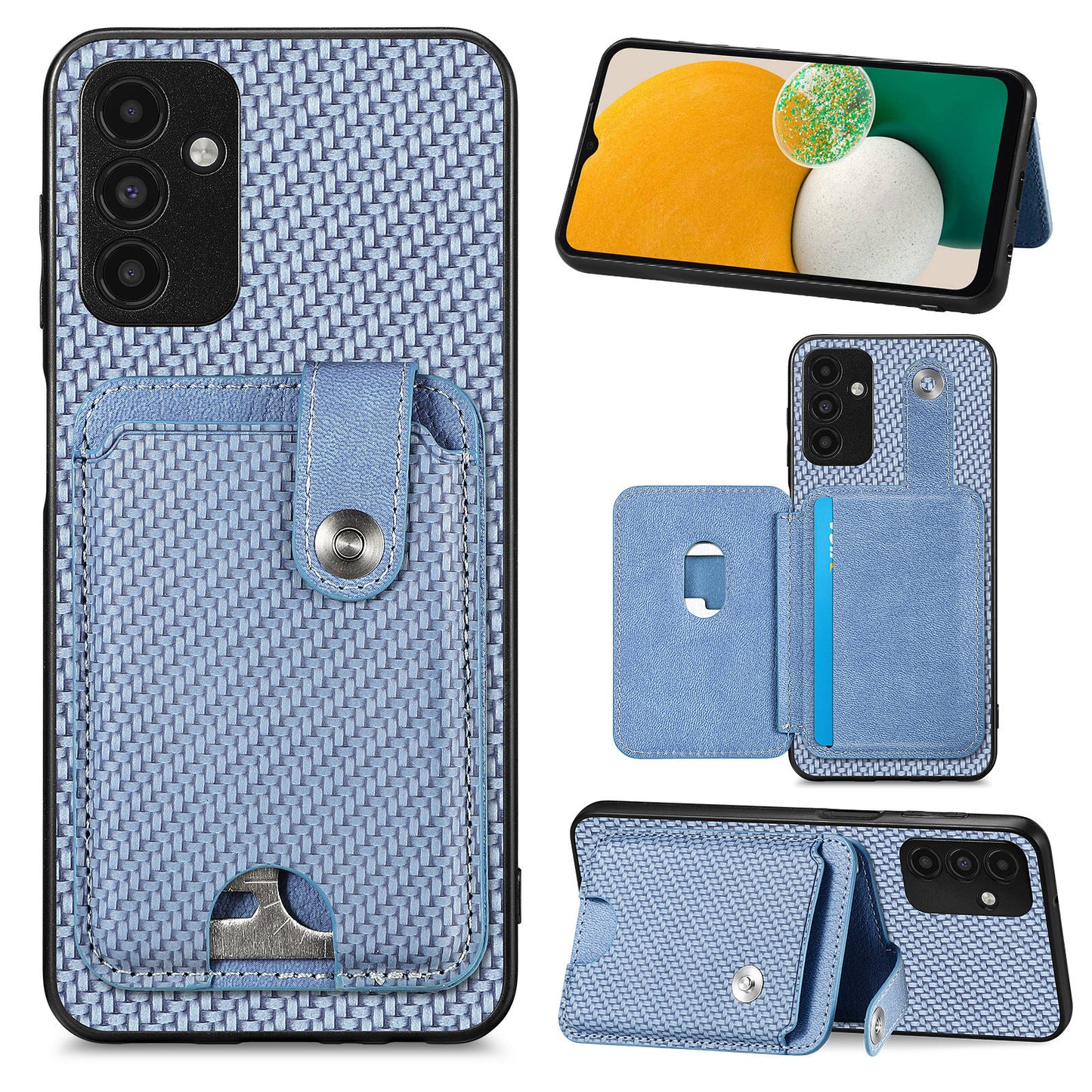 C1-06 For Samsung Galaxy A13 5G / A04s 4G (164.7 x 76.7 x 9.1 mm) Carbon Fiber Texture Phone Case with Card Knife Tool - Blue