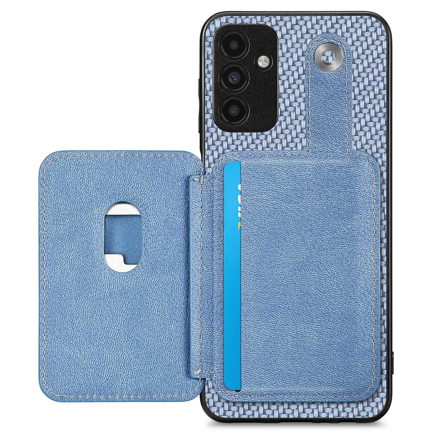 C1-06 For Samsung Galaxy A13 5G / A04s 4G (164.7 x 76.7 x 9.1 mm) Carbon Fiber Texture Phone Case with Card Knife Tool - Blue