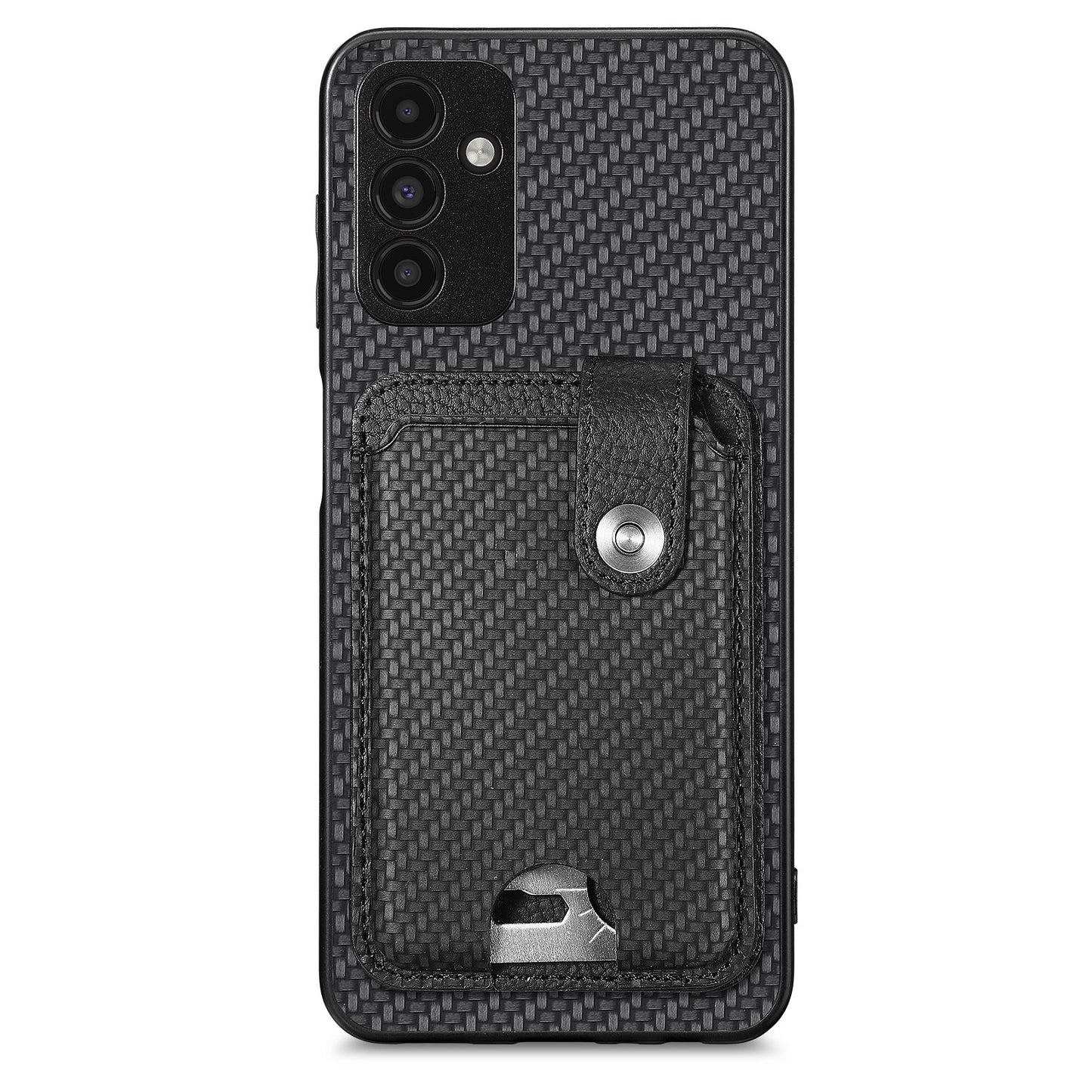 C1-06 For Samsung Galaxy A13 5G / A04s 4G (164.7 x 76.7 x 9.1 mm) Carbon Fiber Texture Phone Case with Card Knife Tool - Black