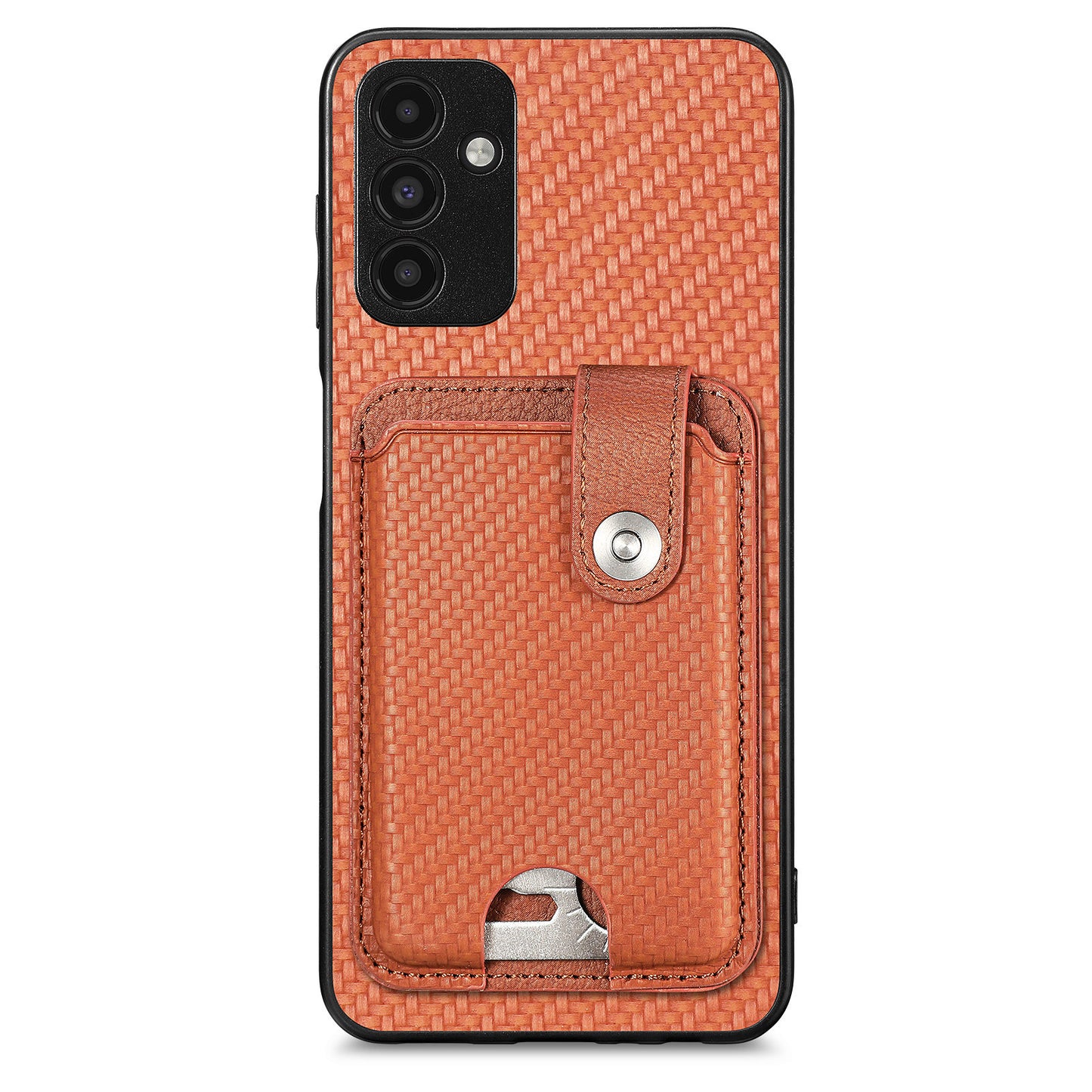 C1-06 For Samsung Galaxy A13 5G / A04s 4G (164.7 x 76.7 x 9.1 mm) Carbon Fiber Texture Phone Case with Card Knife Tool - Brown