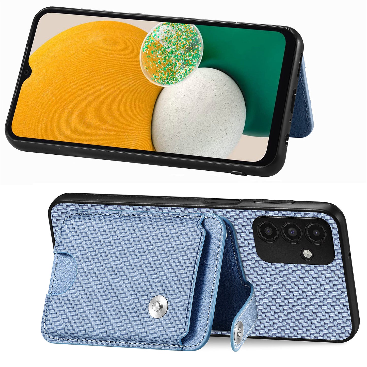 C1-06 For Samsung Galaxy A13 5G / A04s 4G (164.7 x 76.7 x 9.1 mm) Carbon Fiber Texture Phone Case with Card Knife Tool - Brown