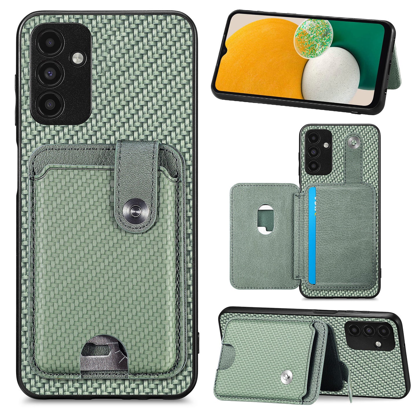 C1-06 For Samsung Galaxy A13 5G / A04s 4G (164.7 x 76.7 x 9.1 mm) Carbon Fiber Texture Phone Case with Card Knife Tool - Green