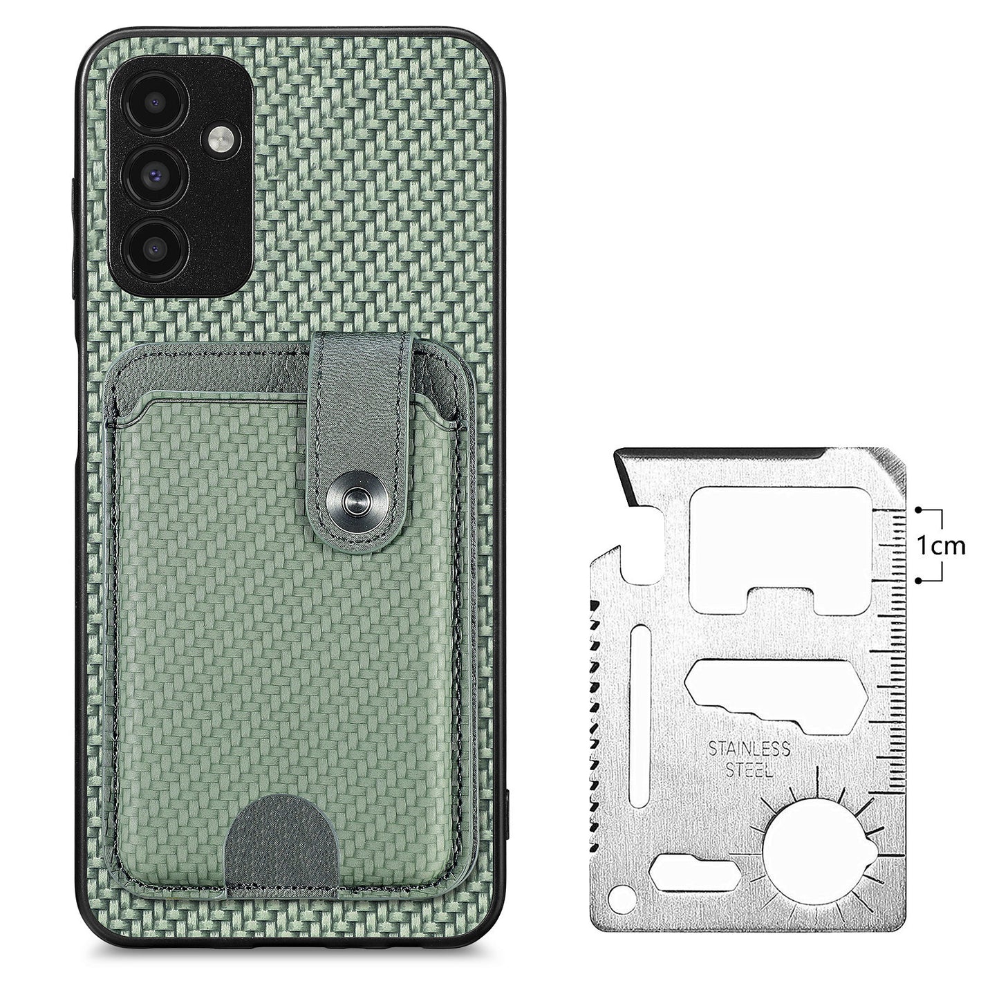 C1-06 For Samsung Galaxy A13 5G / A04s 4G (164.7 x 76.7 x 9.1 mm) Carbon Fiber Texture Phone Case with Card Knife Tool - Green