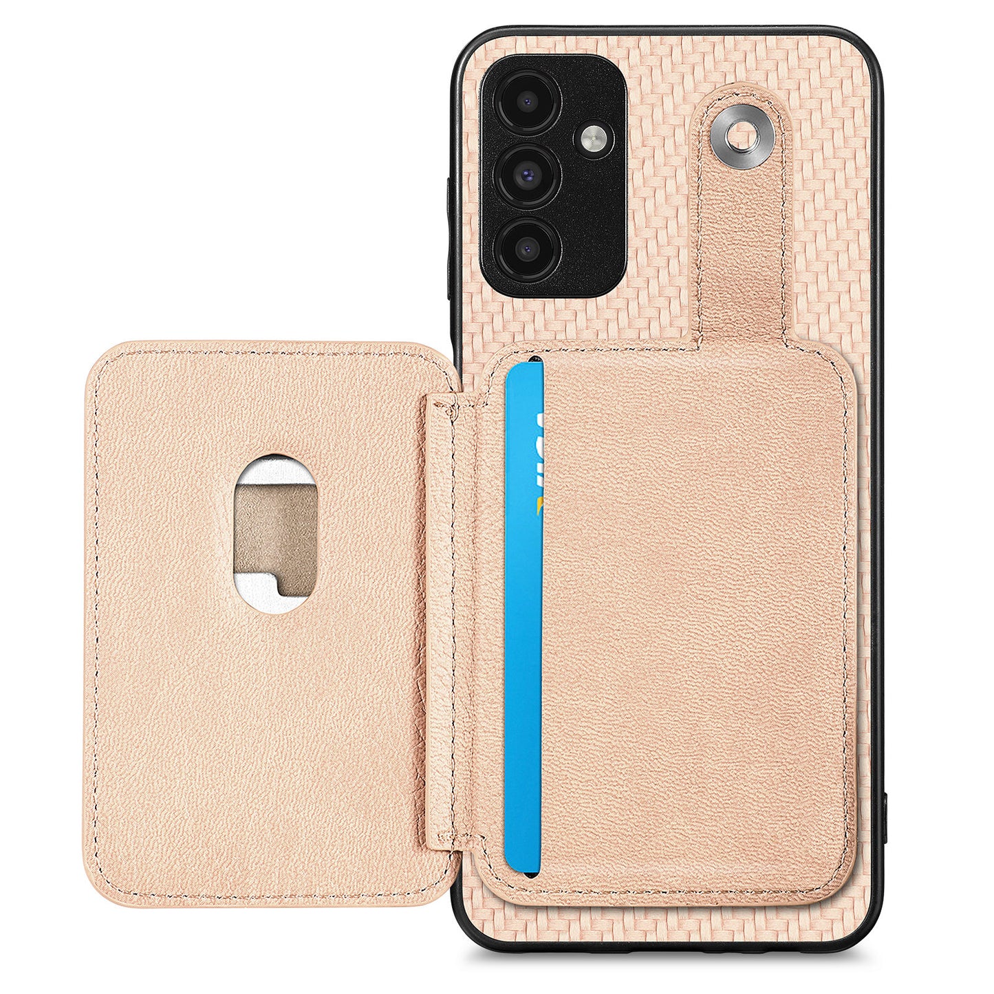 C1-06 For Samsung Galaxy A13 5G / A04s 4G (164.7 x 76.7 x 9.1 mm) Carbon Fiber Texture Phone Case with Card Knife Tool - Khaki