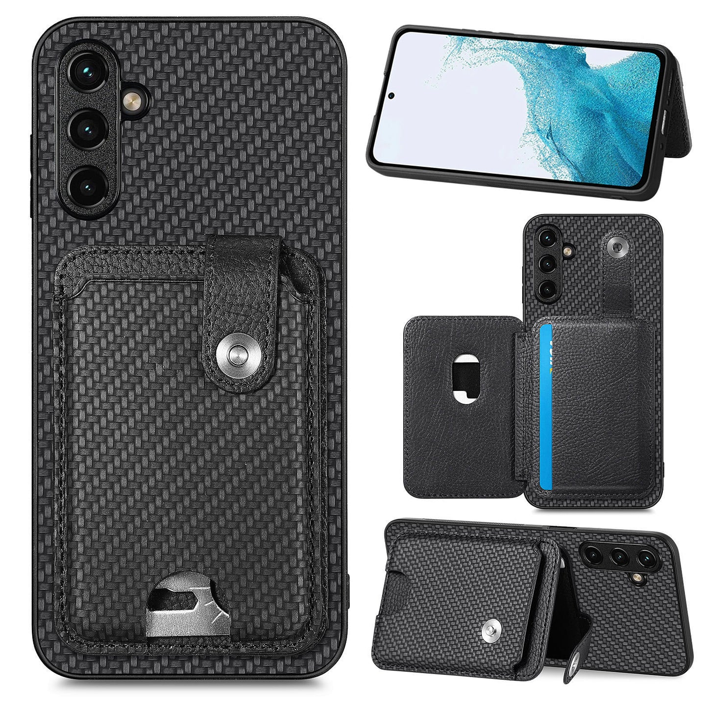 C1-06 For Samsung Galaxy A24 4G (162.1 x 77.6 x 8.3mm) Case Leather+PC+TPU Kickstand Protective Phone Cover - Black