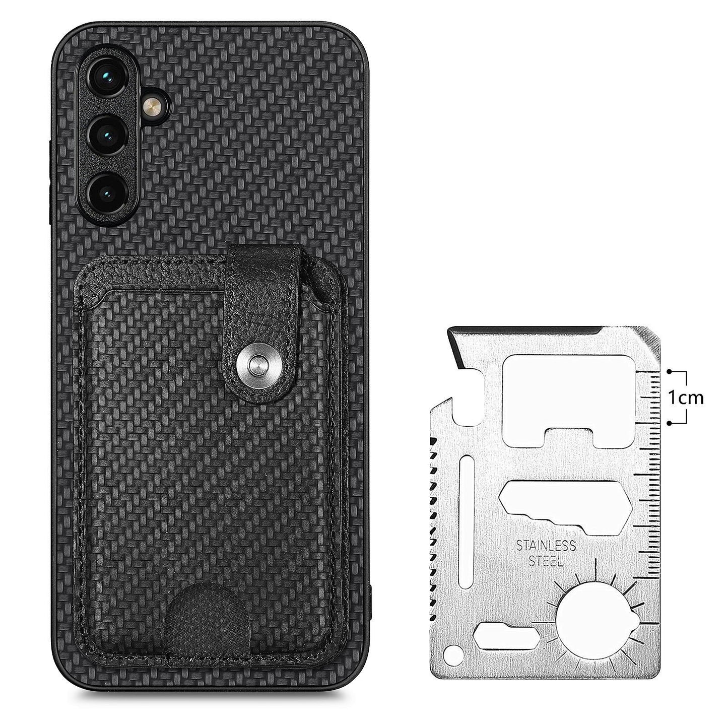 C1-06 For Samsung Galaxy A24 4G (162.1 x 77.6 x 8.3mm) Case Leather+PC+TPU Kickstand Protective Phone Cover - Black