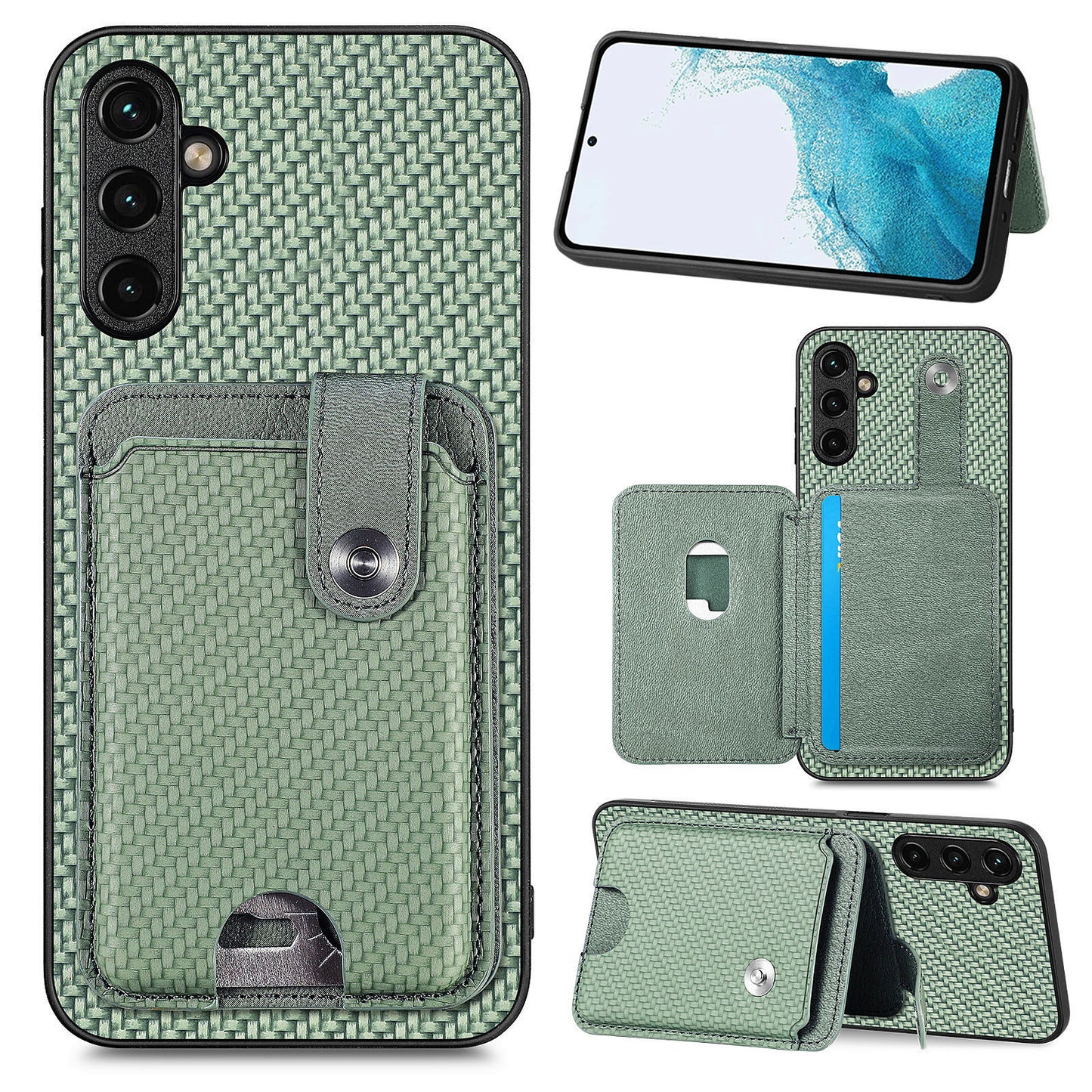 C1-06 For Samsung Galaxy A25 5G (Global) (161.0 x 76.5 x 8.3mm) Case PU Leather Kickstand Card Slots Back Cover - Green