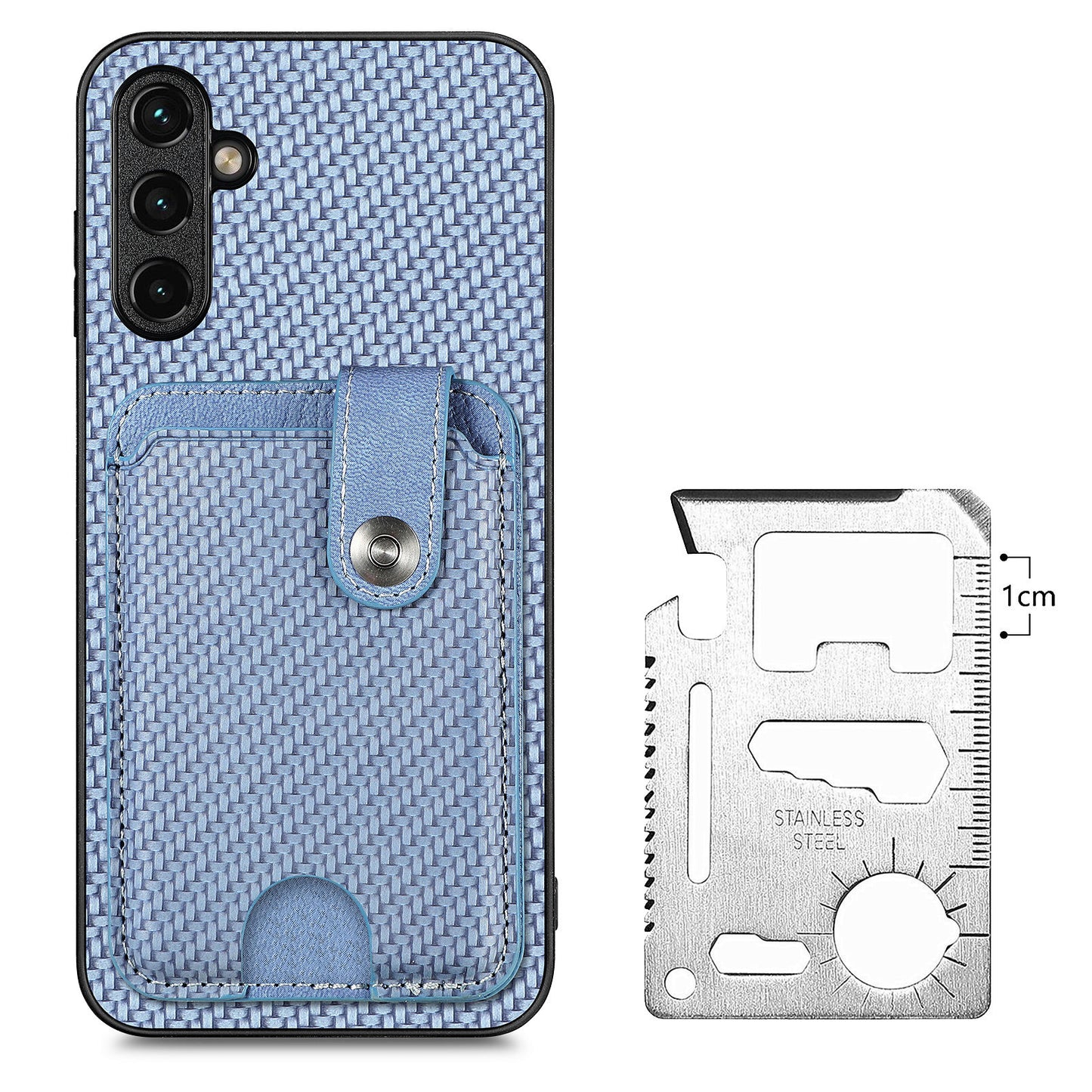 C1-06 For Samsung Galaxy A34 5G Case PU Leather Carbon Fiber Texture Phone Cover with Card Holder - Blue