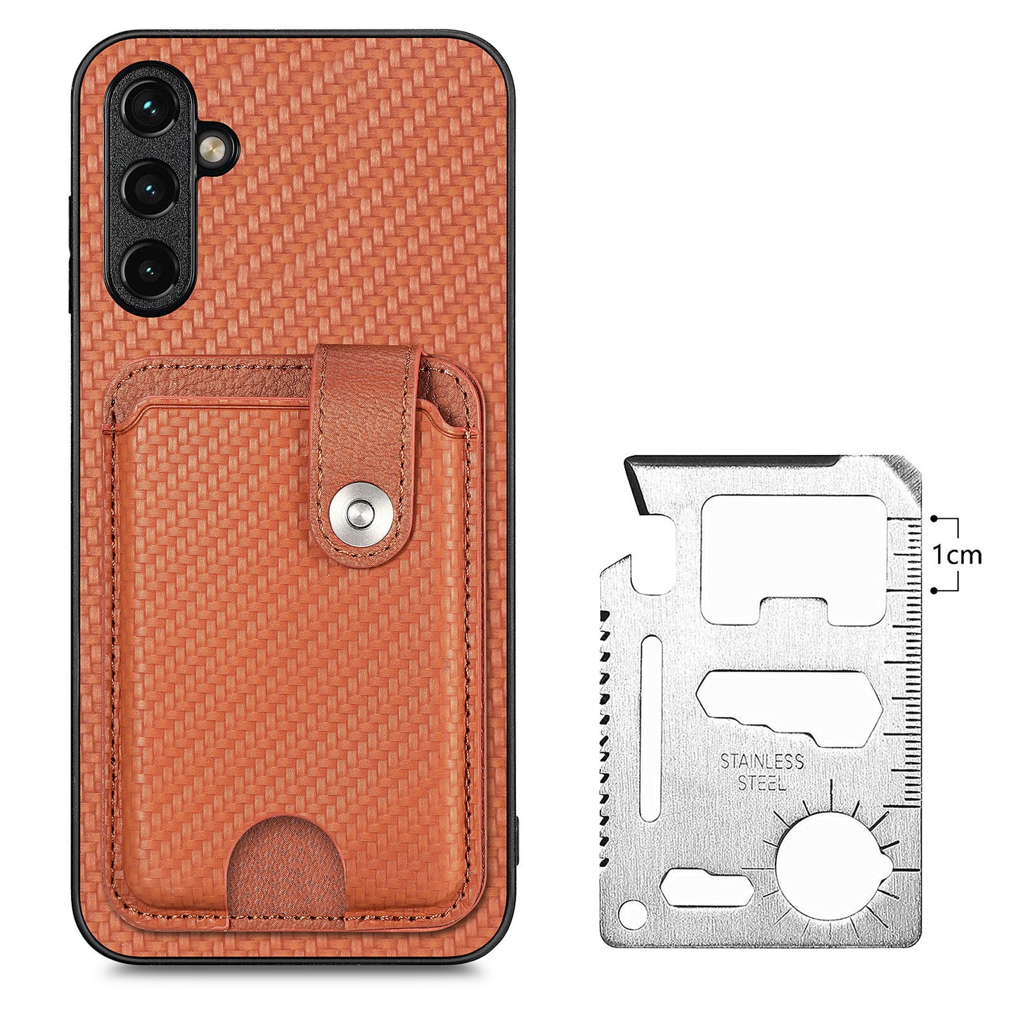 C1-06 For Samsung Galaxy A34 5G Case PU Leather Carbon Fiber Texture Phone Cover with Card Holder - Brown