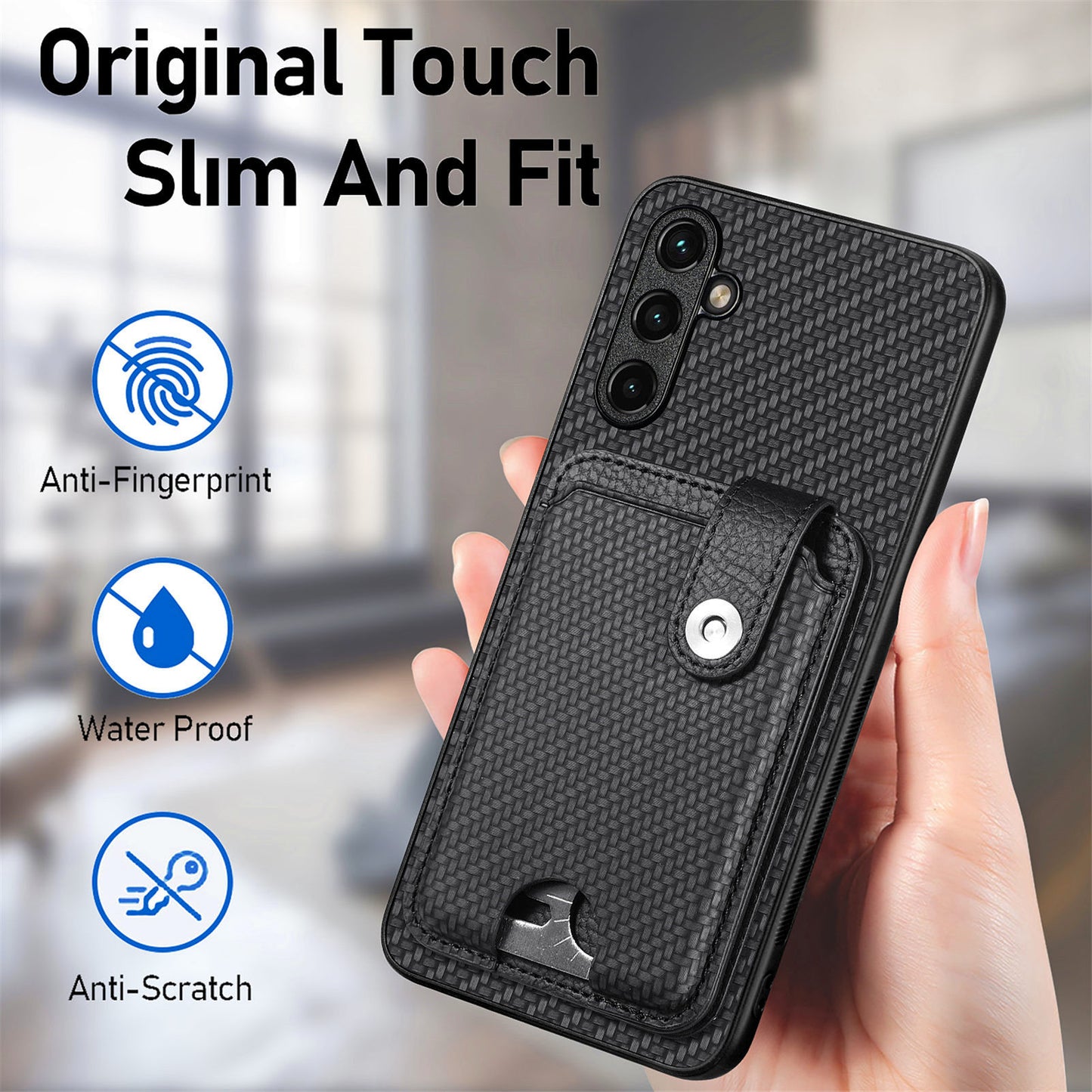 C1-06 For Samsung Galaxy A35 5G Case with Card Knife PU Leather Magnetic Button Kickstand Phone Cover - Black