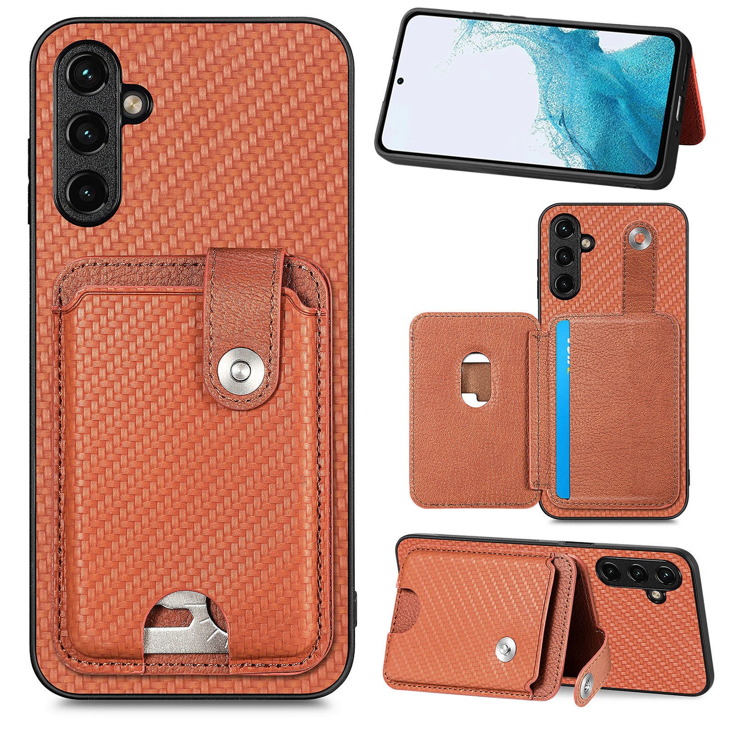 C1-06 For Samsung Galaxy A35 5G Case with Card Knife PU Leather Magnetic Button Kickstand Phone Cover - Brown