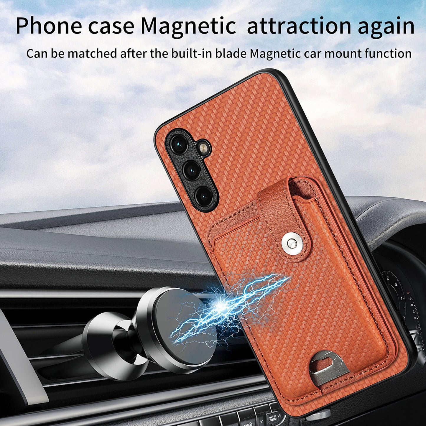 C1-06 For Samsung Galaxy A54 5G Case PU Leather Carbon Fiber Texture Kickstand Phone Cover - Black