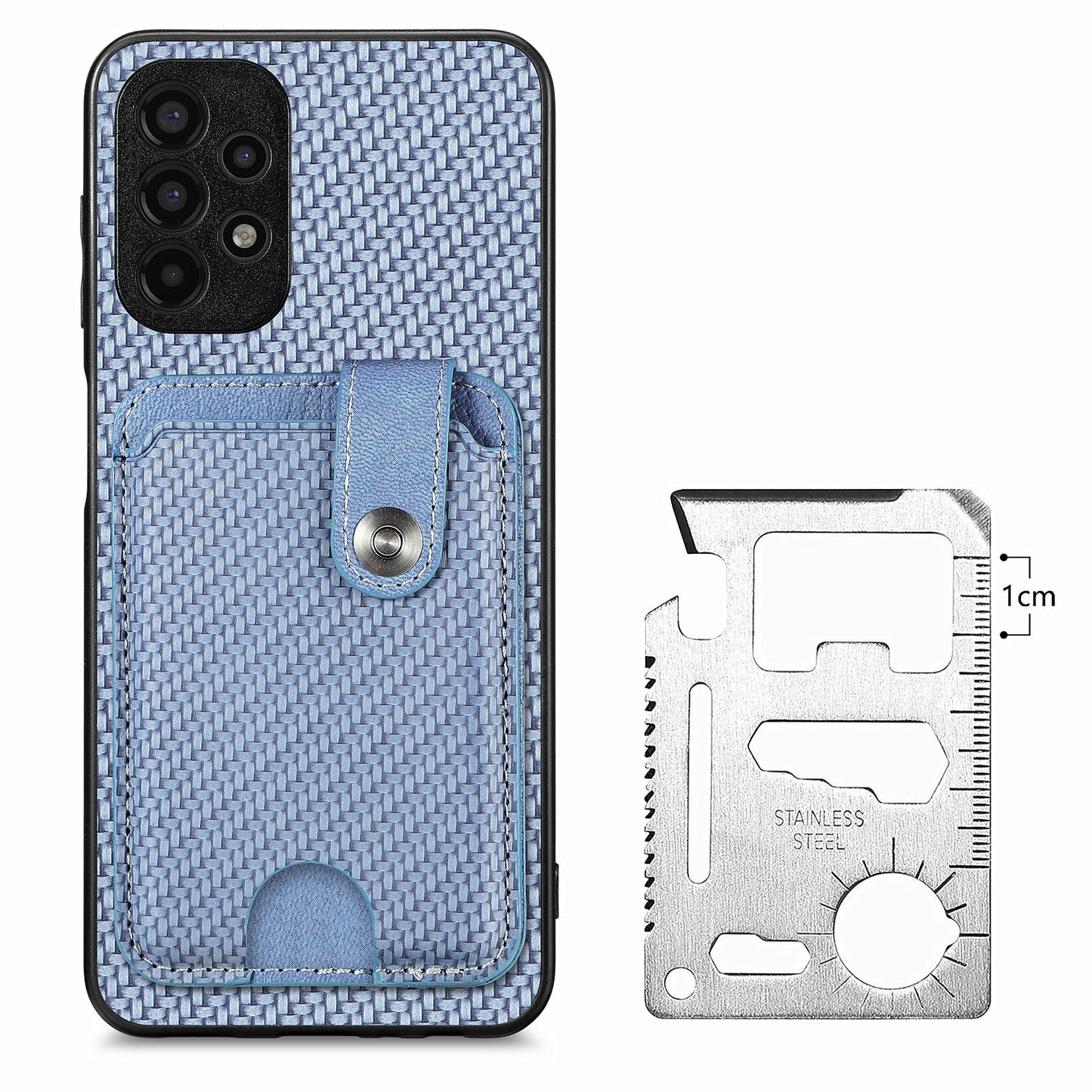 C1-06 For Samsung Galaxy A53 5G Case PU Leather Card Holder Back Cover with Card Knife - Blue